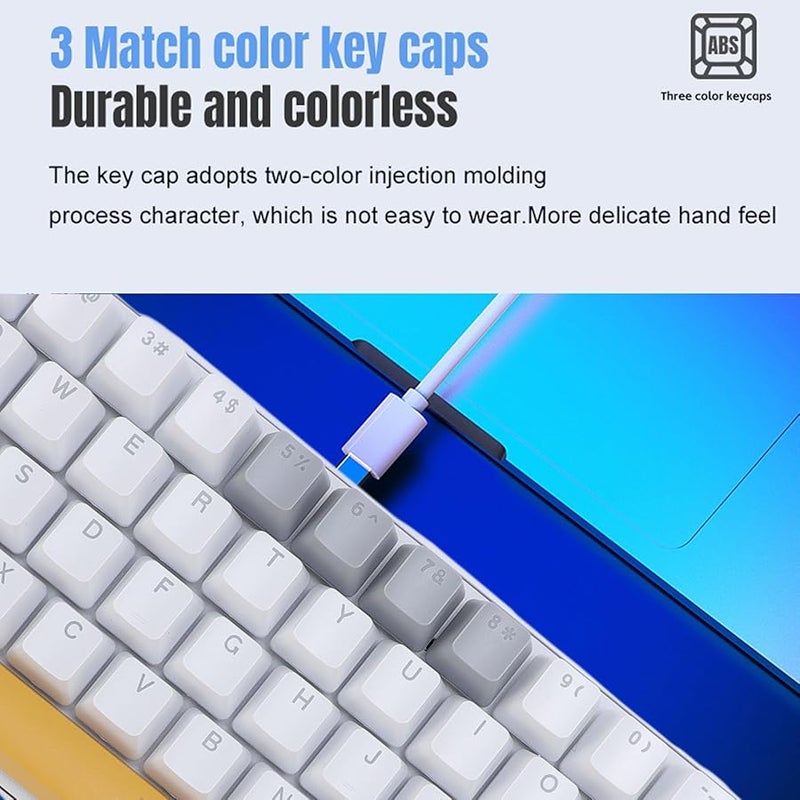 68 Keys Blue Switch Mechanical Gaming Keyboard RGB Wired 60 Percent For PC Laptop Yellow Gray White - Image 3
